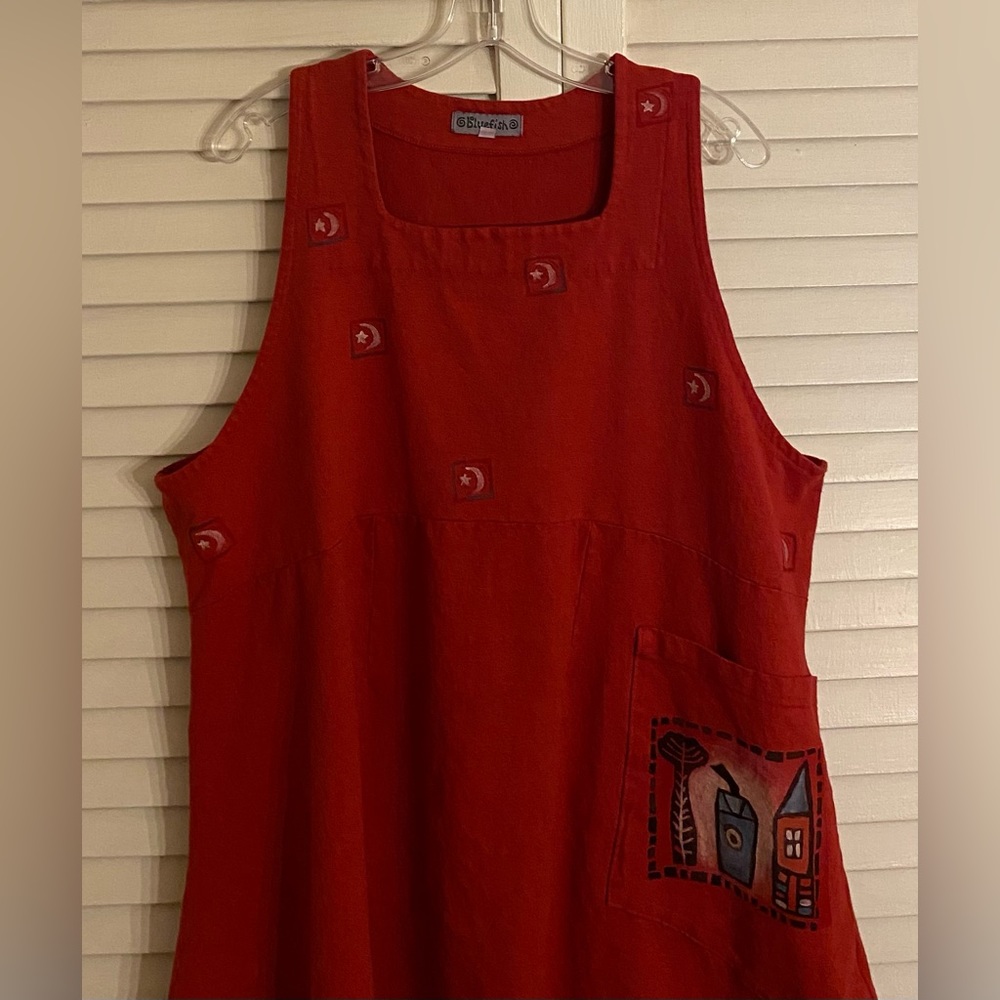 Blue Fish Red Handkerchief Dress / Tunic w Opposing Diagonal Hems - Picture 3 of 9